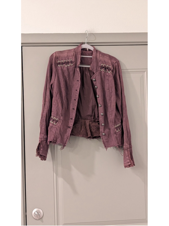 Free People Jackets & Blazers - Women's Free People Distressed Lace-Trim Jacket, Size Small /P -Purple/Brown